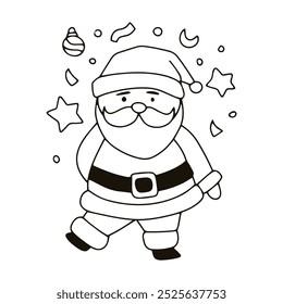 black outline on santa claus christmas celebration. outline drawing book kids