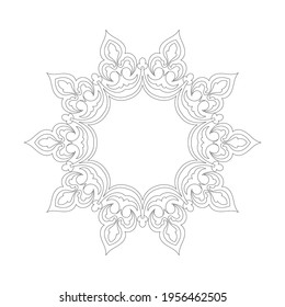 Black outline ornamental circular pattern on white background. Card template design. Decorative vector frame.