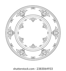 Black outline ornamental circular pattern on white background. Card template design. Vector illustration.