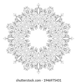 Patrón de redondeo ornamental del contorno negro sobre fondo blanco. Diseño de plantilla de tarjeta. Ilustración vectorial.