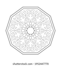 Patrón de redondeo ornamental del contorno negro sobre fondo blanco. Elemento para el diseño. Ilustración vectorial.