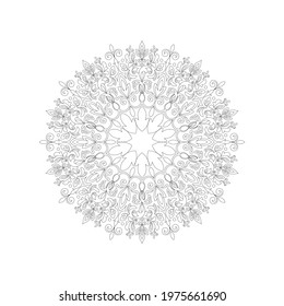 Black outline ornamental round pattern on white background. Card template design. Vector illustration.