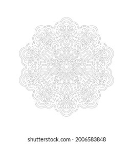 Black outline ornamental round pattern on white background. Card template design. Vector illustration.