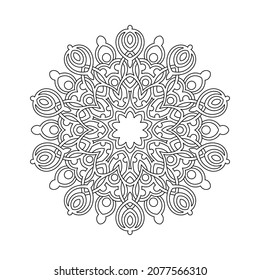 Black outline ornamental round pattern on white background. Card template design. Vector illustration.
