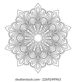 Black outline ornamental round pattern on white background. Card template design. Vector illustration.