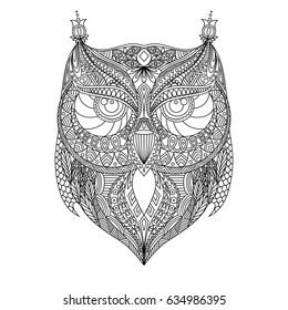 Black outline owl silhouette isolated on white background