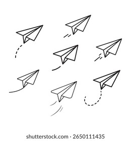 Black Outline Paper Airplane Icon Set Flying Upward