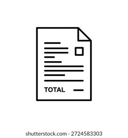 Documento em papel com contorno preto com total de texto e marca de seleção quadrada, registro financeiro simples isolado em grade transparente