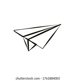 Schwarzes Konturpapier-Symbol. Handgezeichnetes Flugzeug, Vektorsymbol einzeln auf weißem Hintergrund. Vektor EPS10.