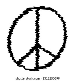 A black outline of a peace sign scribble design.