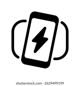 Black Outline of Phone Charging on Flat Wireless Pad with Bolt