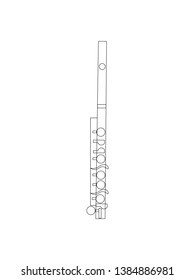 Black outline piccolo isolated on white background. Musical instrument for template or art school dictionary illustration