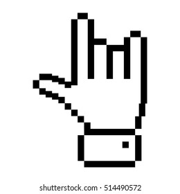 black outline pixelated hand with rock symbol