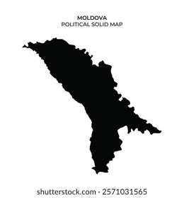 A black outline of the political map of Moldova is displayed, emphasizing the borders and shape of the country. This solid representation highlights its geographical features.