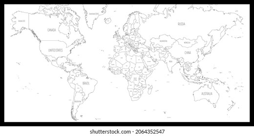 Mapa político de la línea negra del mundo.