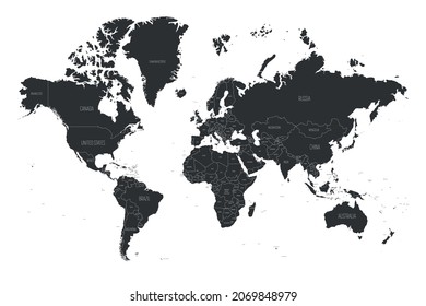 Mapa político de la línea negra del mundo.