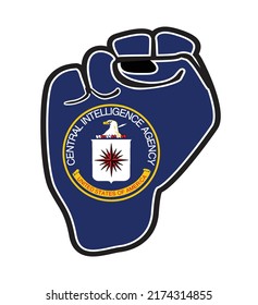 Un puño negro sobre el icono de la bandera de la CIA aislado en un fondo blanco