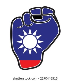 A black outline power fist over the Taiwan flag icons isolated on a white background