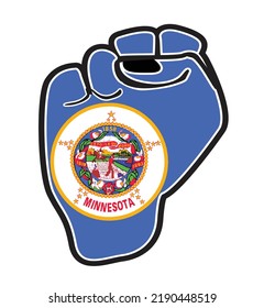 A black outline power fist over the Minnesota state flag icons isolated on a white background