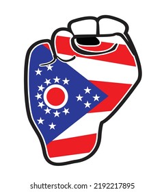 A black outline power fist over the Ohio state flag icons isolated on a white background
