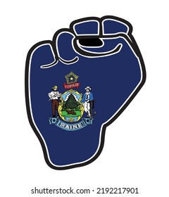 A black outline power fist over the Maine state flag icons isolated on a white background