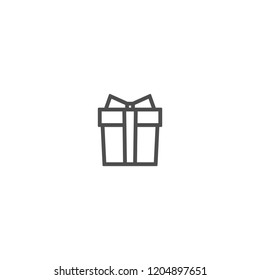 Black Outline Present Box With Ribbon. Simple Icon Isolated On White Background. Present Sign. Flat Vector Illustration. Good For Web And Mobile Design. Holiday Shopping