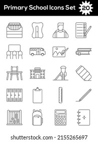 Black Outline Primary School Icon Set.