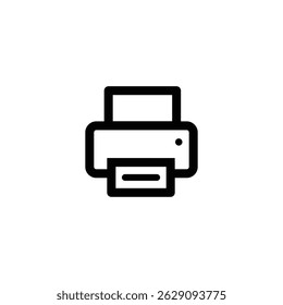 Black outline printer icon in a minimalist style, ideal for business, office tools, UI, apps, web design, and print-related interfaces. Simple and clean vector, isolated on white background.