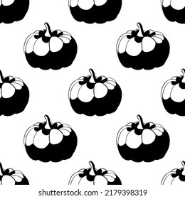 Black outline pumpkin seamless pattern on white
