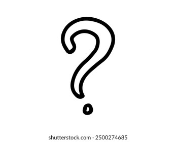 Black outline of a question mark isolated on a white background. Concept of inquiry, curiosity, unknown, mystery, and punctuation. Print, icon, design element