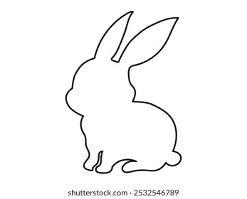 Black Outline of a Rabbit Isolated on White Background. Easter Bunny. Simple black icon of hare. Concept of Minimalist Style, Cute Animal Illustration, pet. Design Element, Icon, Print, Logo
