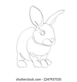 Black outline rabbit on white background. Graphic drawing. Vector illustration.
