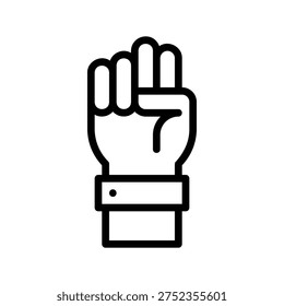 Black outline of a raised hand. Single Line Icon.