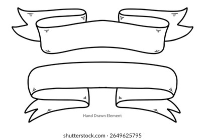 Black outline ribbon shape, symbol, design template, title placeholder, Header, vector shape, ribbon banner