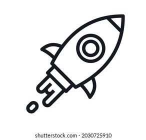 Icono del cohete de contorno negro aislado en fondo blanco transparente. Ilustración vectorial del símbolo de espacio lineal.