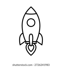 Black outline of a rocket ship with flames spaceship space launch fire d