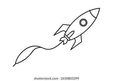 Black outline rocket ship with tail spaceship spacecraft