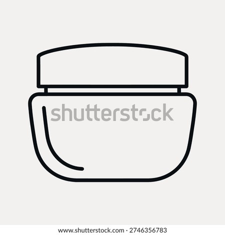 Black outline of a round cosmetic cream jar with a lid on a light beige background cosmetic jar