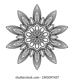Patrón redondo de contorno negro sobre fondo blanco. Elemento para el diseño. Ilustración vectorial.