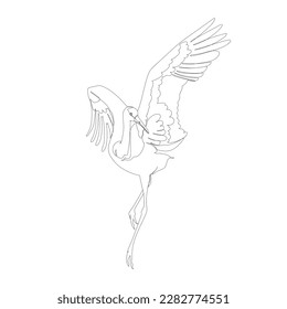 Black outline sandhill crane on white background. Graphic drawing. Vector illustration.