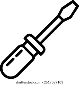 Black outline of a screwdriver with a handle and a flat head tip, a simple tool for repair and construction