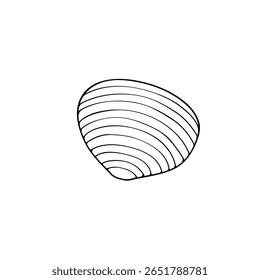Ícone de concha de contorno preto. Clip-art, ilustração simples de concha marinha no estilo doodle. Criatura aquática no oceano. Adequado para design de verão, atividades infantis ou materiais educacionais
