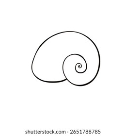 Ícone de concha de contorno preto. Clip-art, ilustração simples de concha marinha no estilo doodle. Criatura aquática no oceano. Adequado para design de verão, atividades infantis ou materiais educacionais