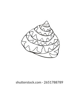Ícone de concha de contorno preto. Clip-art, ilustração simples de concha marinha no estilo doodle. Criatura aquática no oceano. Adequado para design de verão, atividades infantis ou materiais educacionais