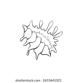 Ícone de concha de contorno preto. Clip-art, ilustração simples de concha marinha no estilo doodle. Criatura aquática no oceano. Adequado para design de verão, atividades infantis ou materiais educacionais