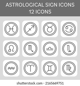 Black Outline Set Of Astrological Icons In Flat Style.