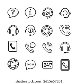 a black outline set of free call center on white background.