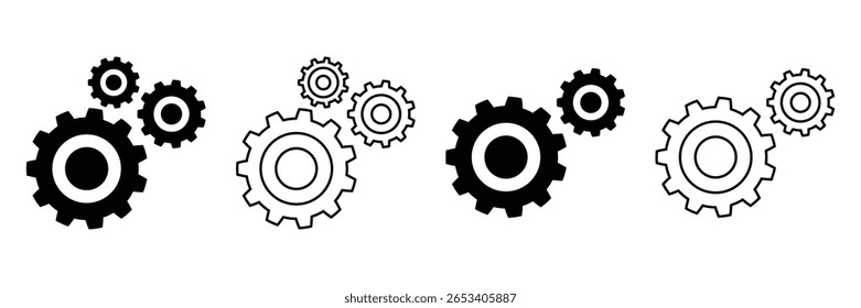 black and outline settings of the Four Cogwheels icon, Vector graphic