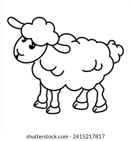 Black outline sheep for coloring book flat vector design