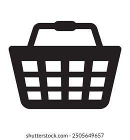 Black outline shopping basket icon isolated on white background.